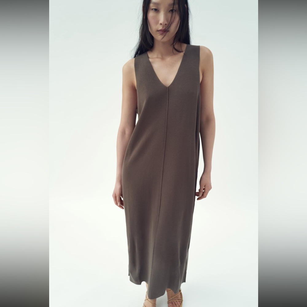 Zara Front Rolled Seam Knit Dress Taupe